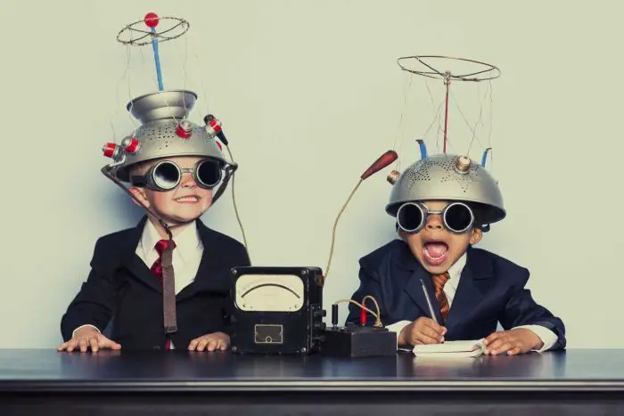 two kids with funny hats on