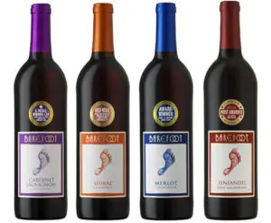 four bottles of barefoot wine