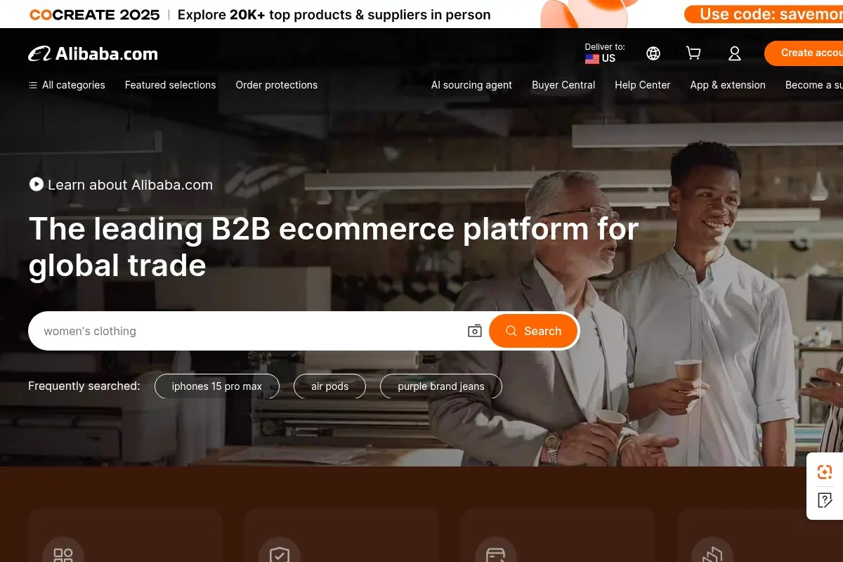 Screenshot of Alibaba homepage