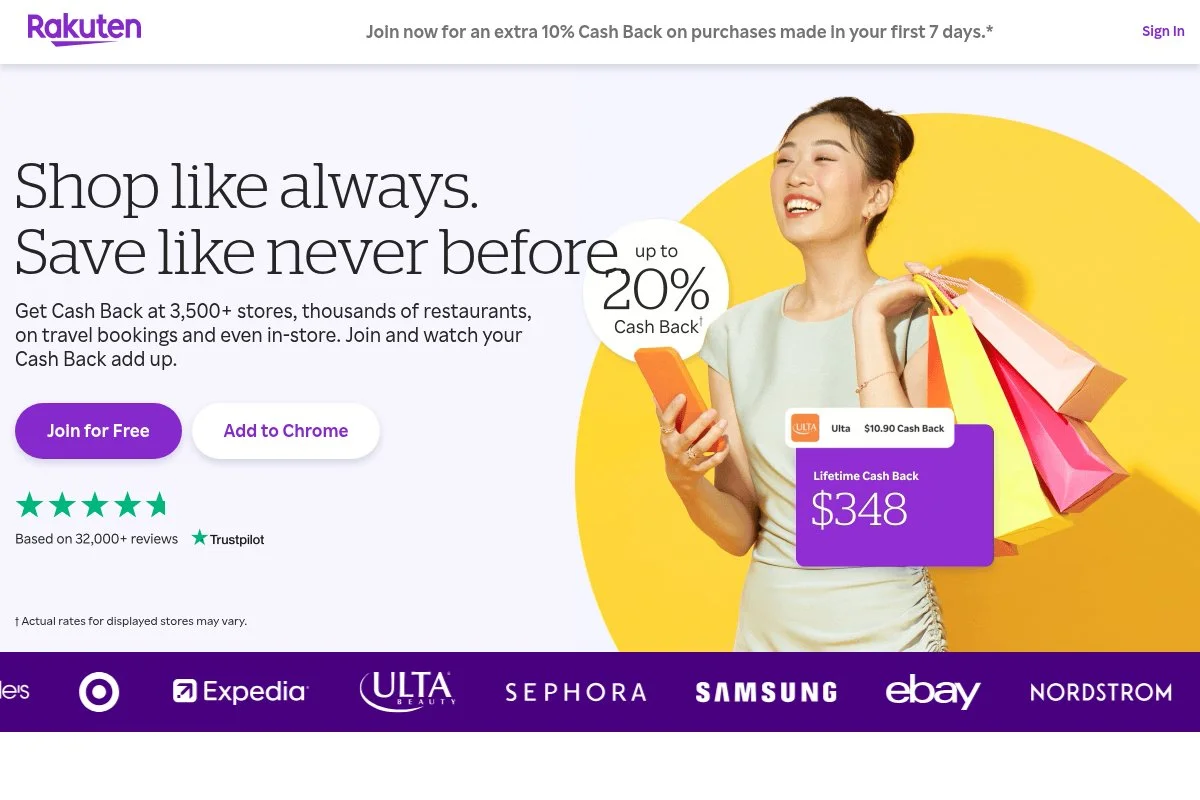 Screenshot of Rakuten homepage
