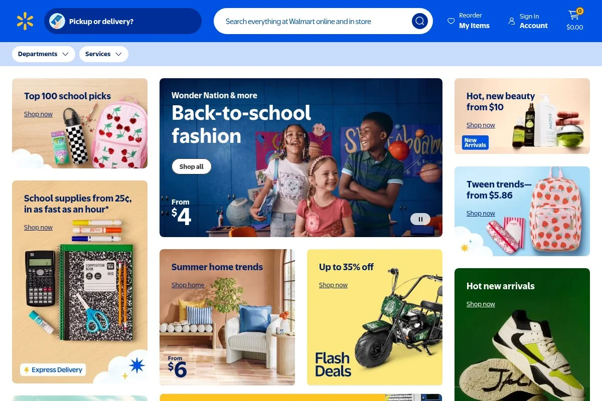 Screenshot of Walmart homepage