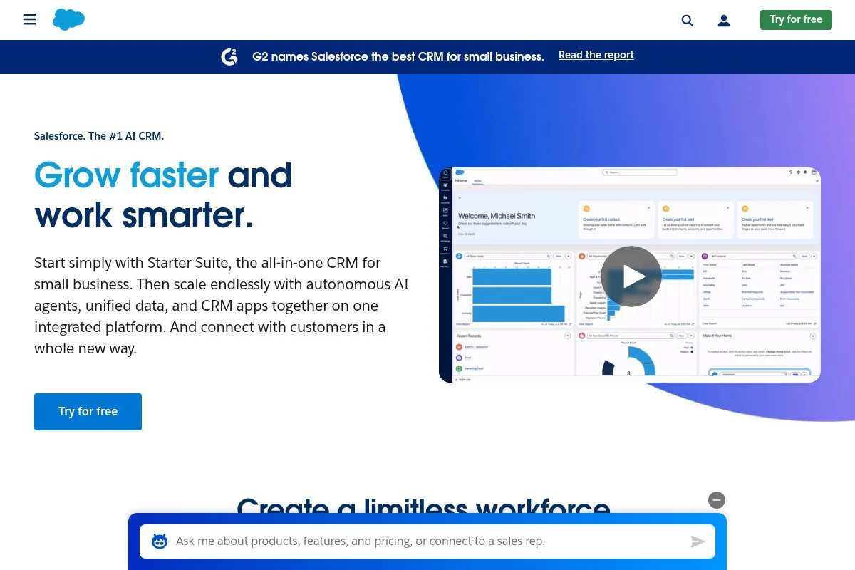 Screenshot of Salesforce homepage