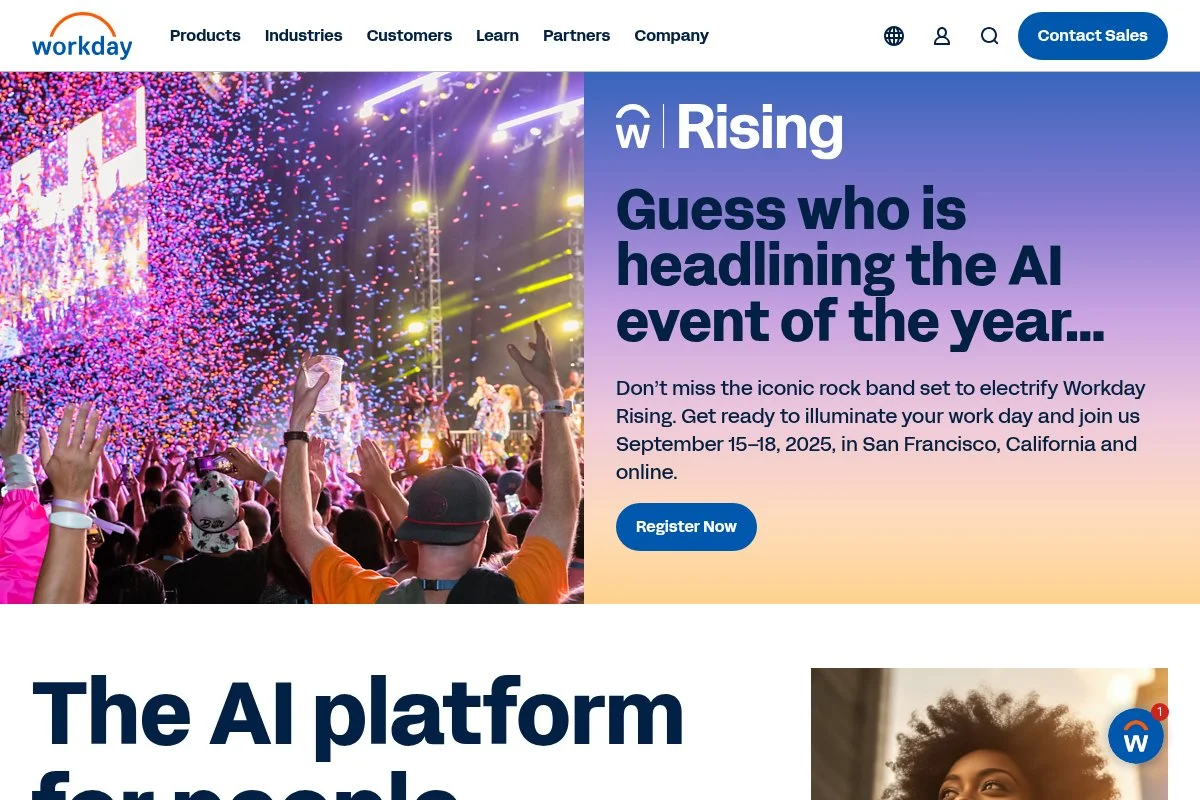 Screenshot of Workday homepage