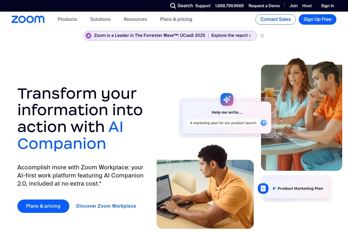 Screenshot of Zoom homepage