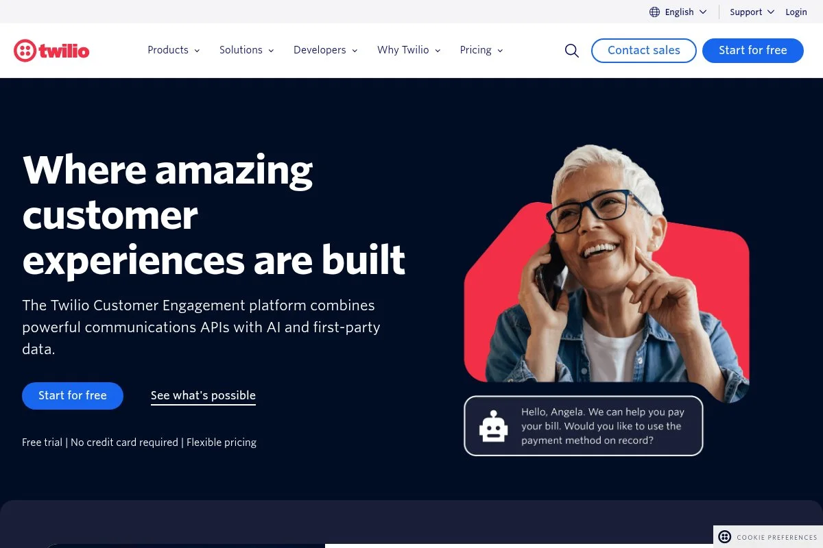 Screenshot of Twilio homepage