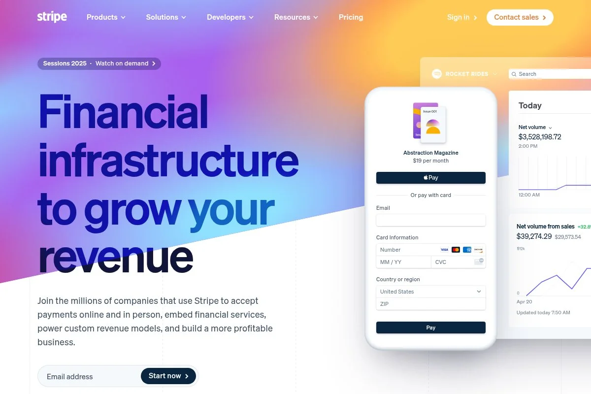 Screenshot of Stripe homepage