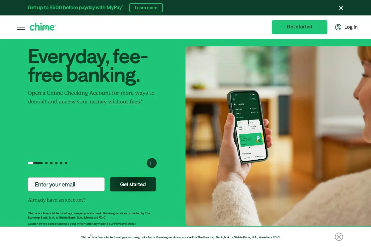 Screenshot of Chime homepage
