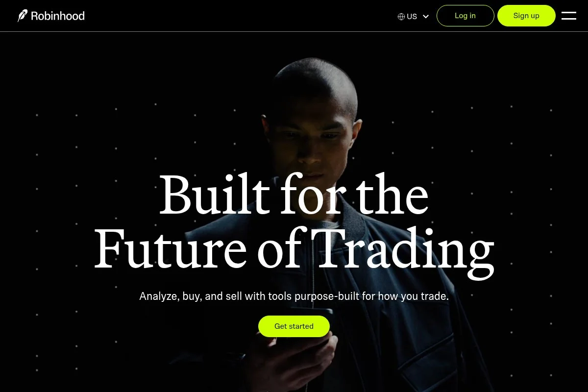 Screenshot of Robinhood homepage