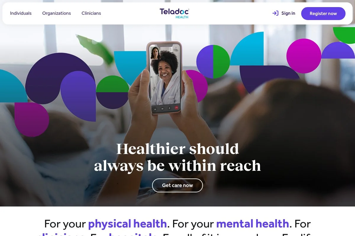 Screenshot of Teladoc Health homepage