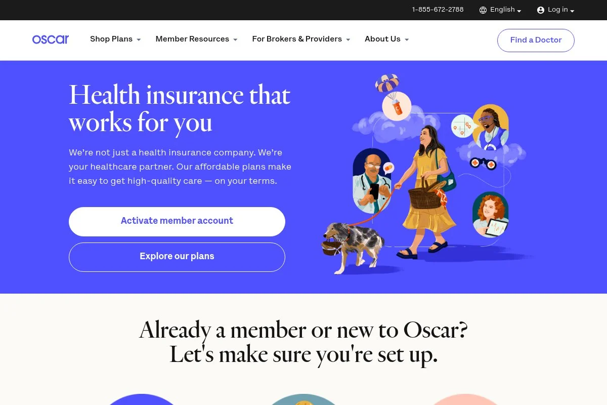 Screenshot of Oscar Health homepage