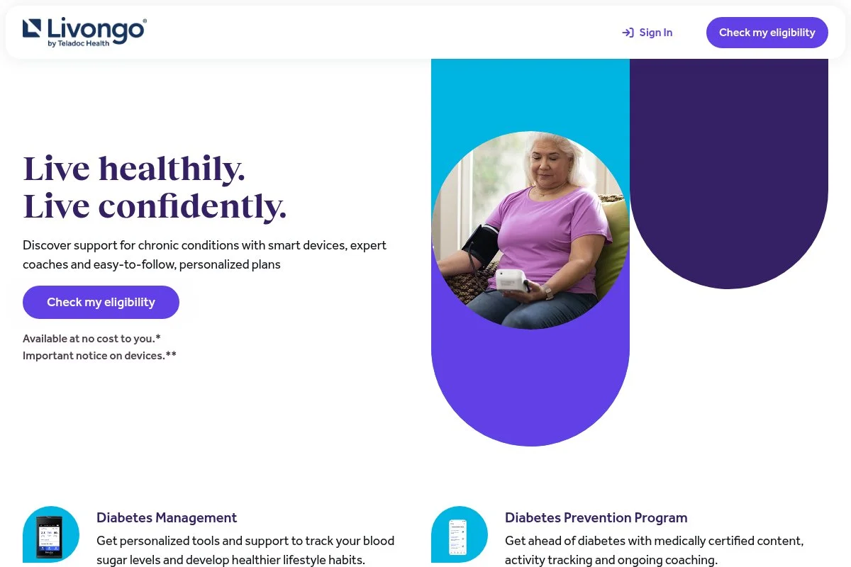Screenshot of Livongo homepage