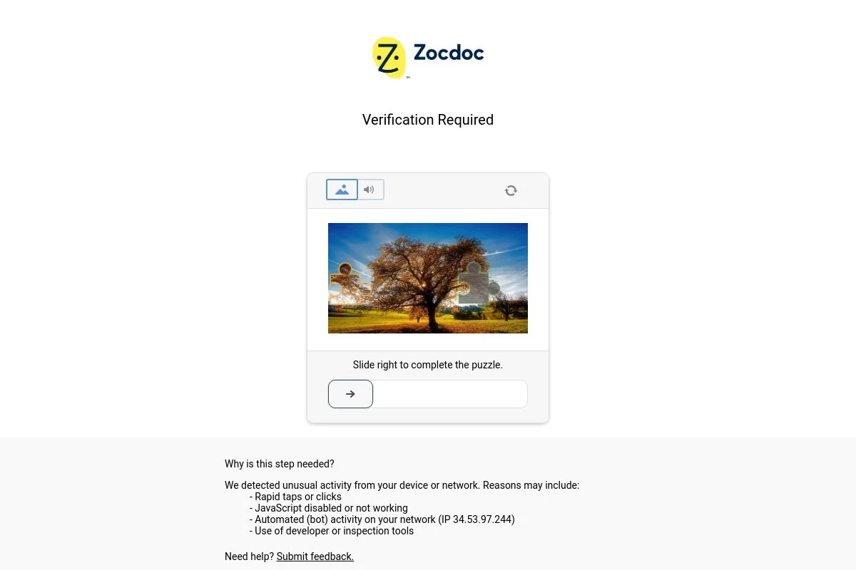 Screenshot of Zocdoc homepage