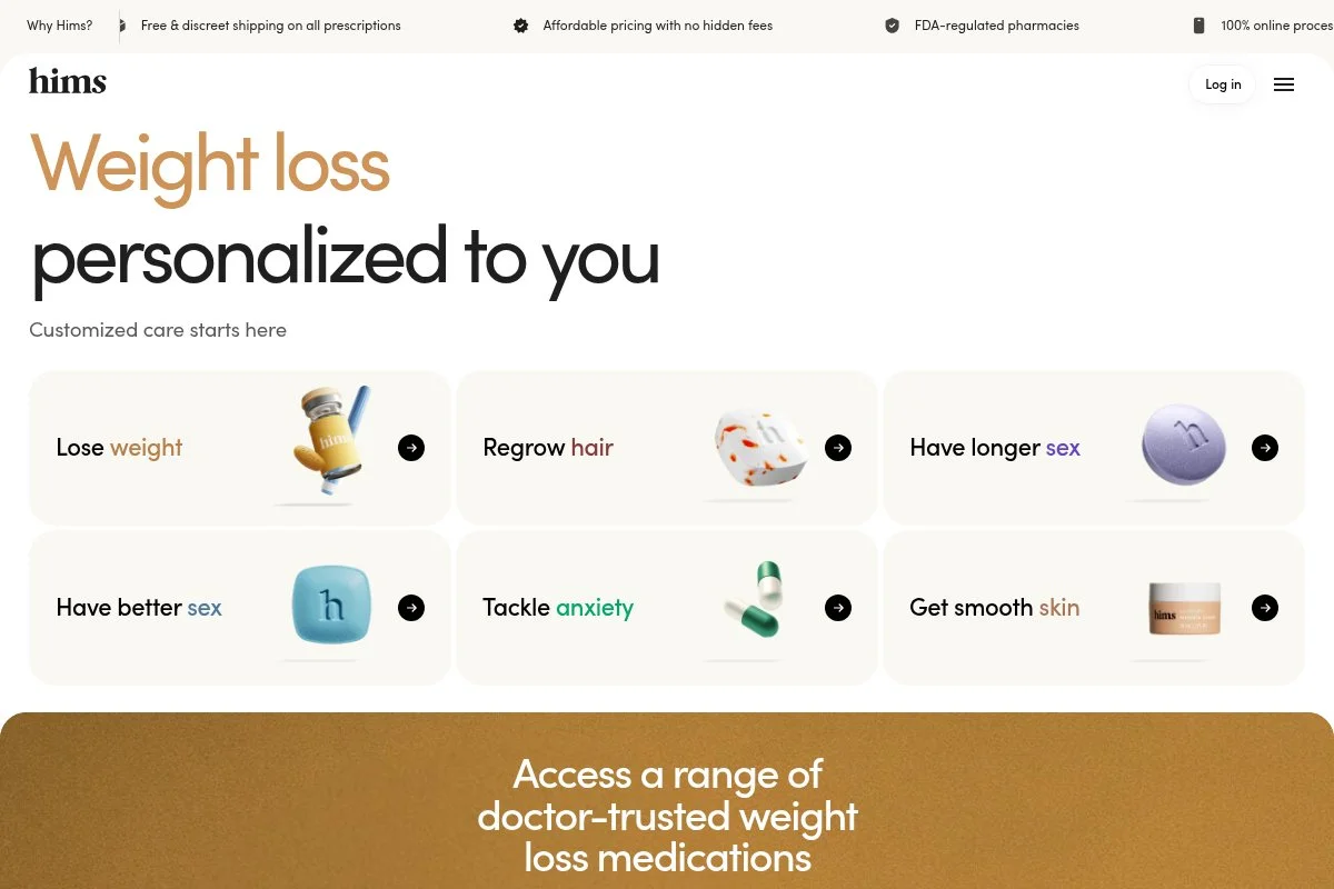 Screenshot of Hims & Hers Health homepage
