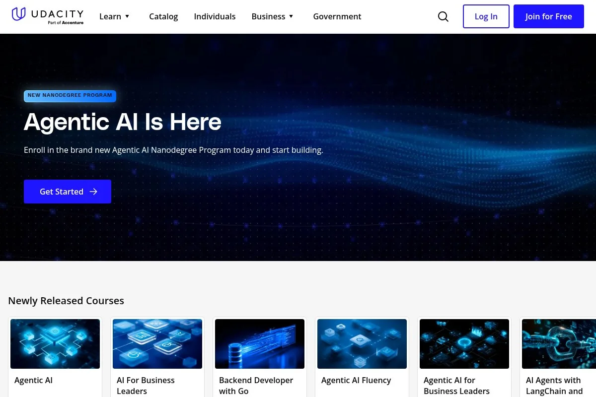 Screenshot of Udacity homepage
