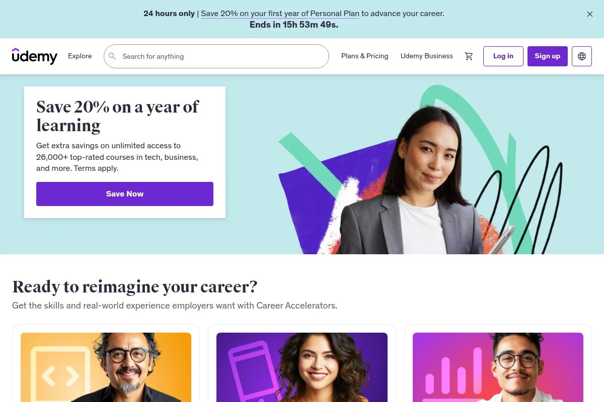 Screenshot of Udemy homepage