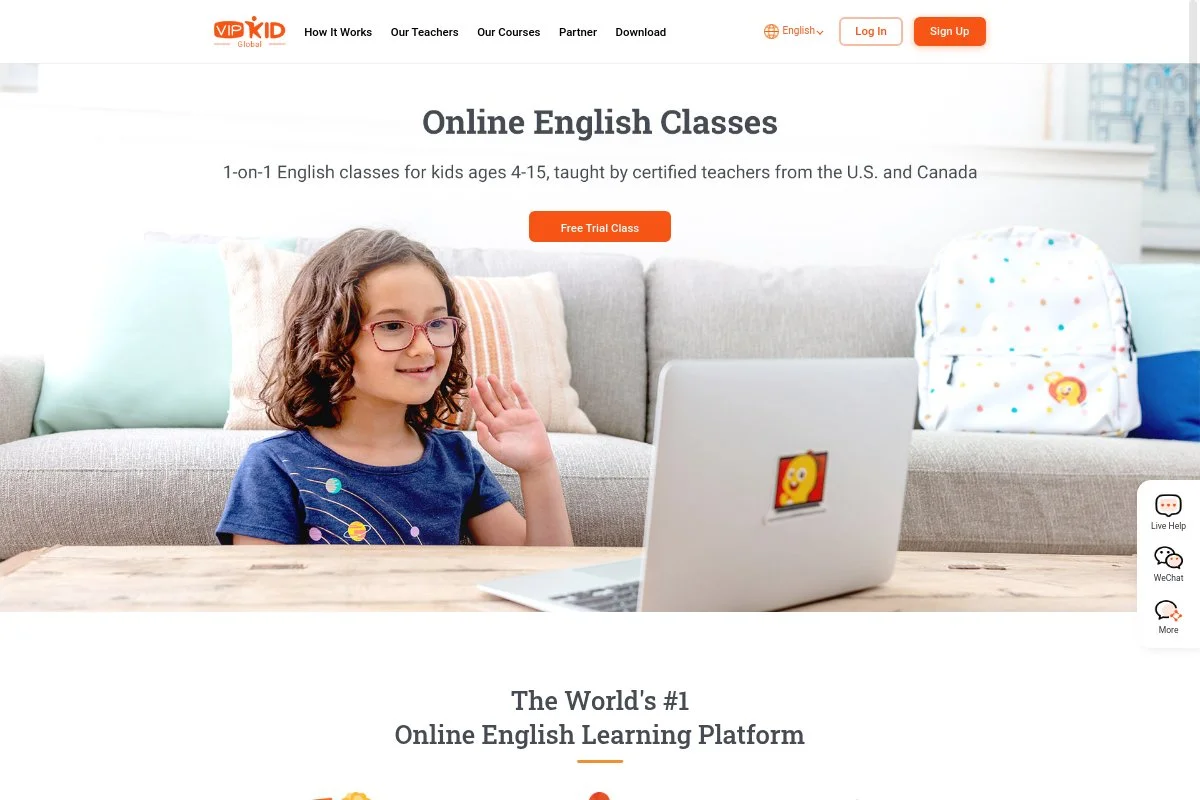 Screenshot of VIPKid homepage