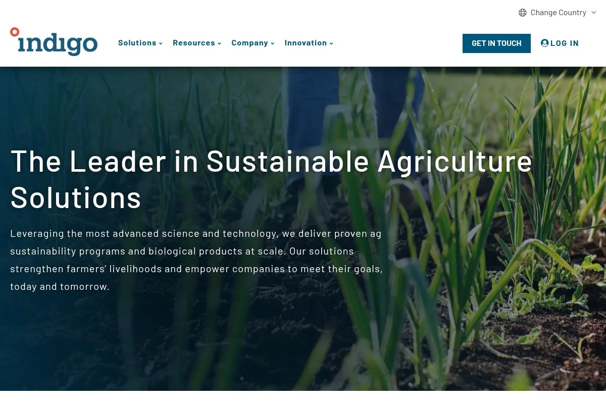 Screenshot of Indigo Agriculture homepage