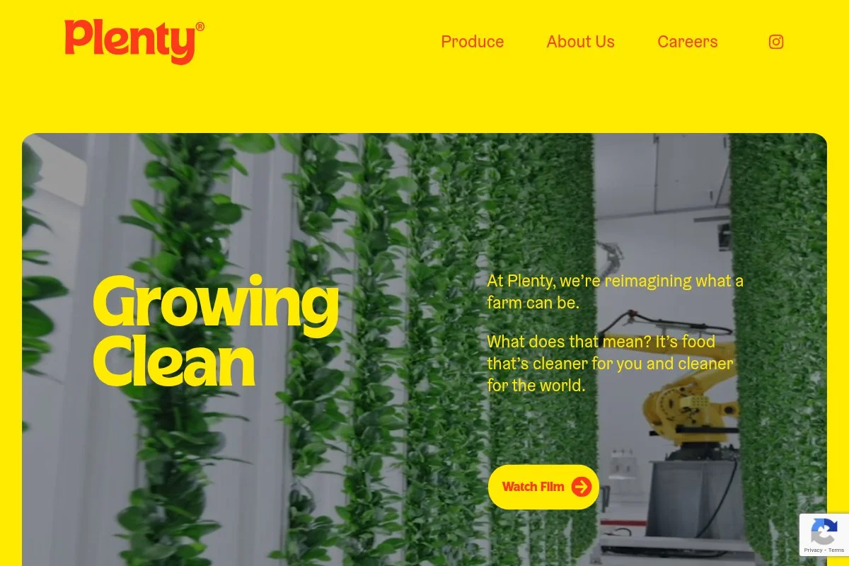 Screenshot of Plenty homepage