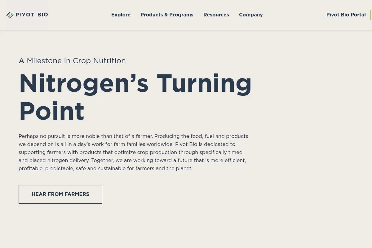Screenshot of Pivot Bio homepage