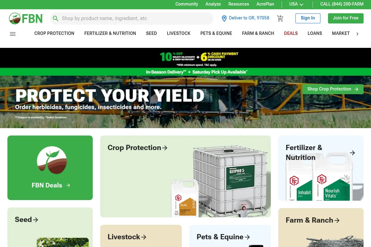 Screenshot of Farmers Business Network homepage