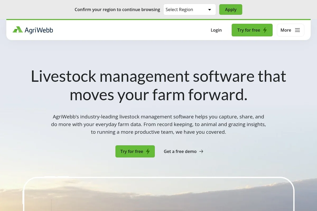 Screenshot of AgriWebb homepage