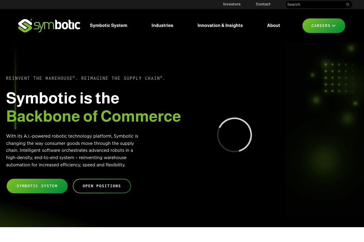 Screenshot of Symbotic homepage