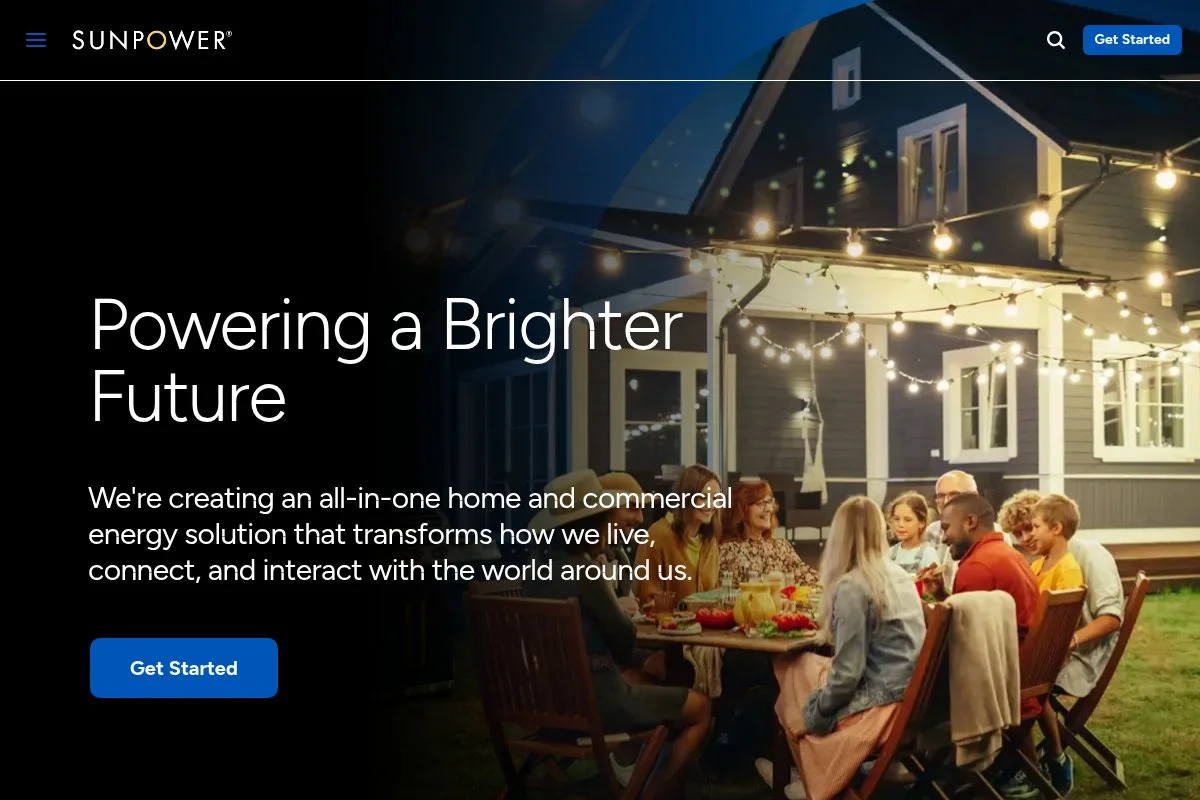 Screenshot of SunPower homepage