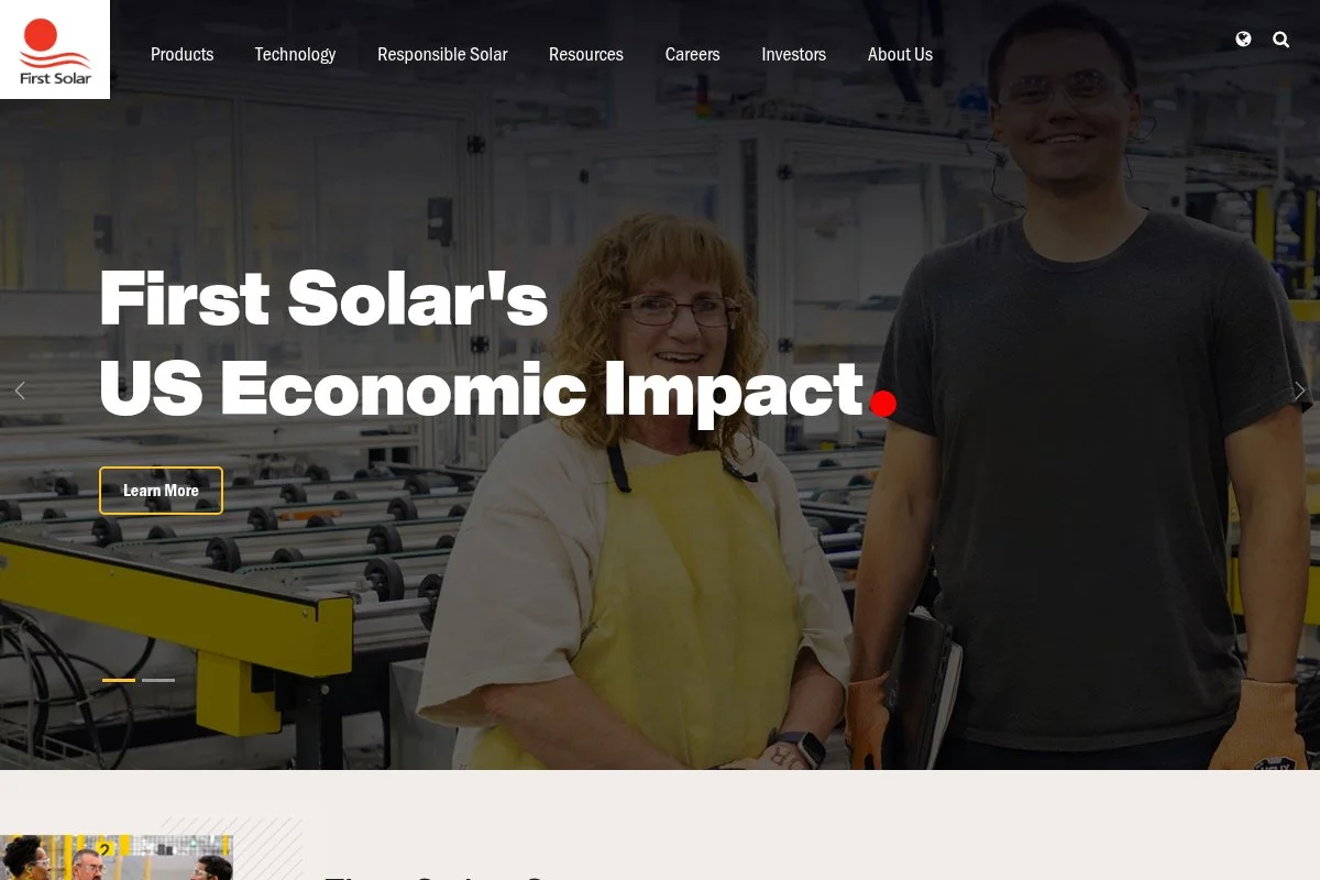 Screenshot of First Solar homepage