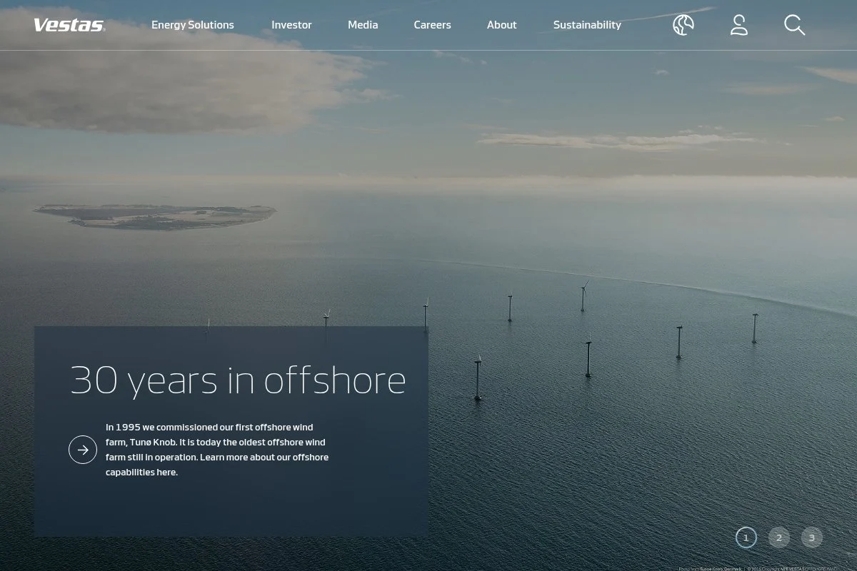 Screenshot of Vestas homepage