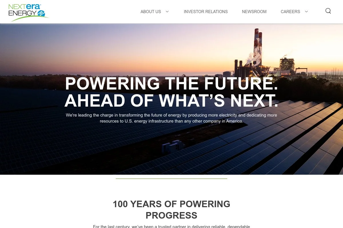 Screenshot of NextEra Energy homepage