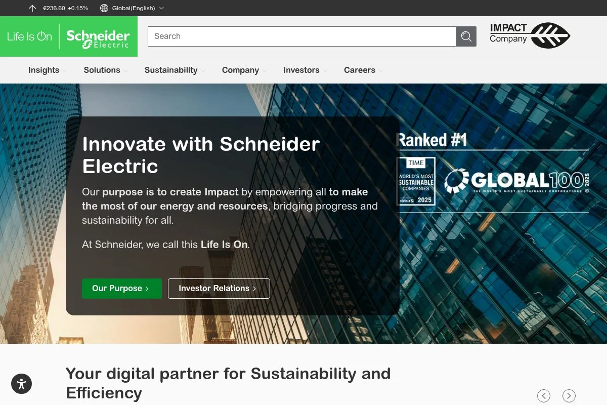 Screenshot of Schneider Electric homepage