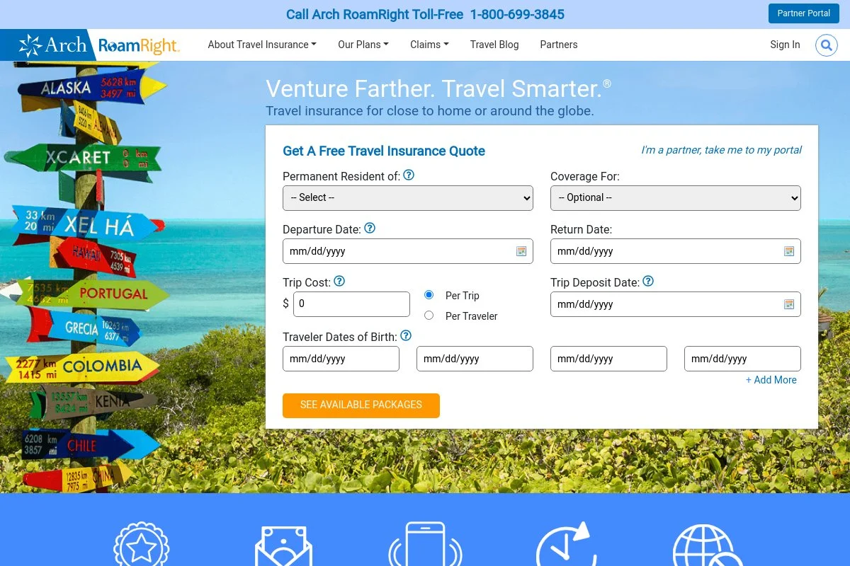 Screenshot of RoamRight homepage