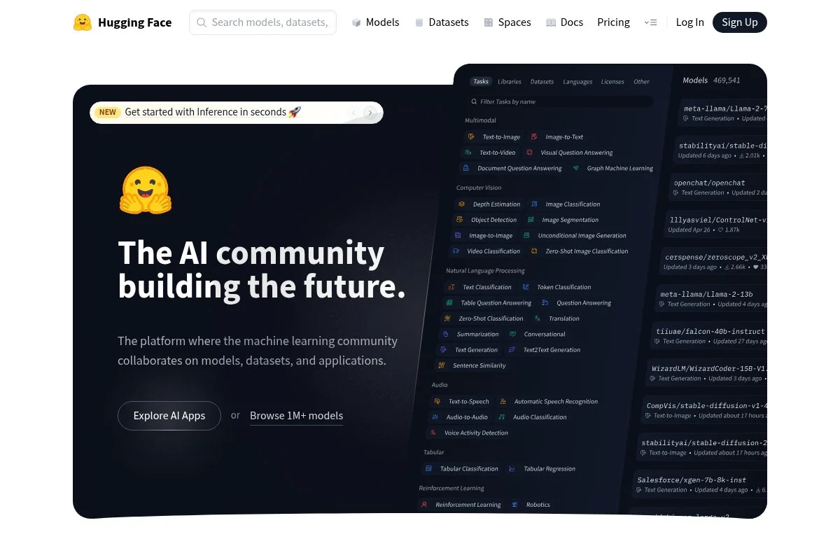 Screenshot of Hugging Face homepage