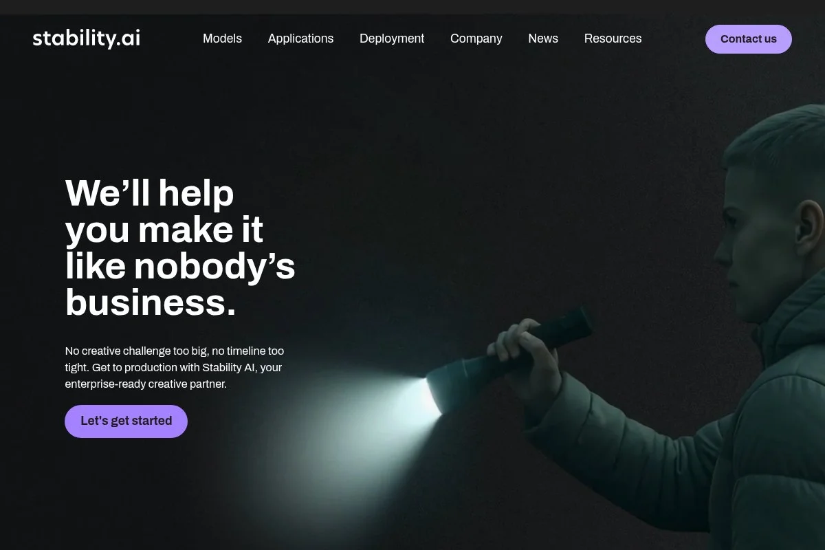 Screenshot of Stability AI homepage