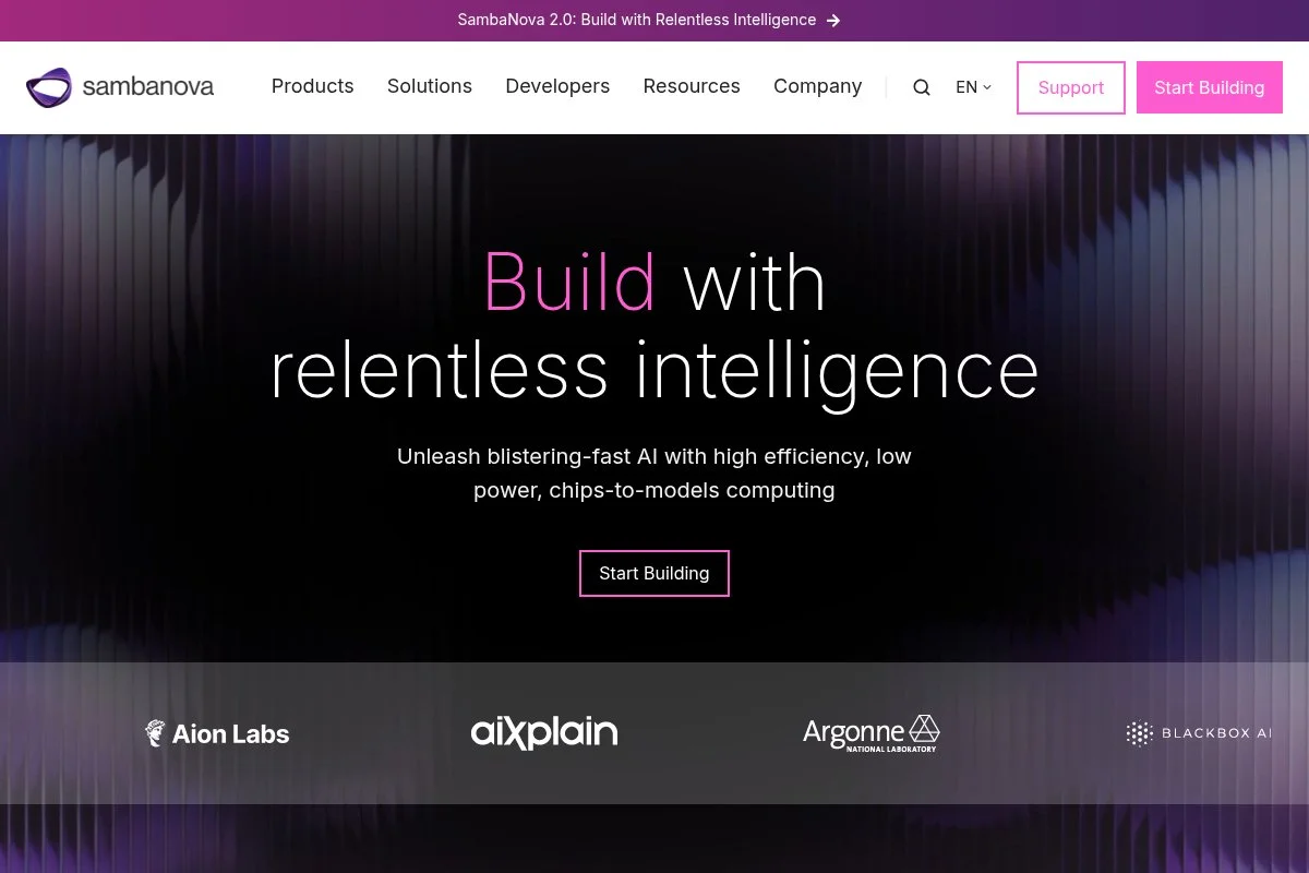Screenshot of SambaNova Systems homepage