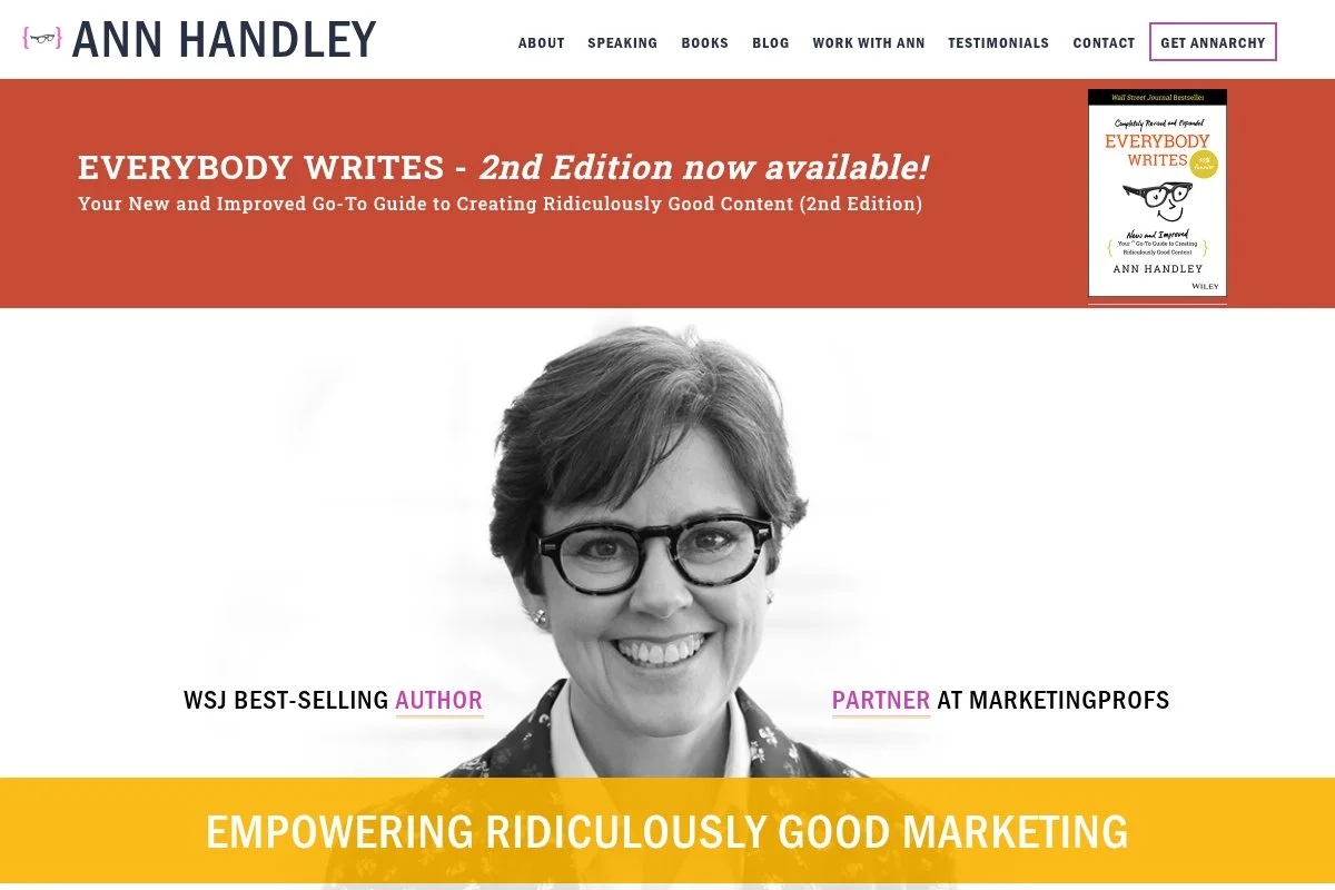 Screenshot of Ann Handley homepage
