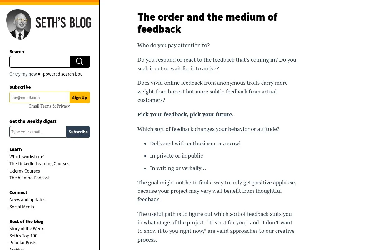 Screenshot of Seth Godin homepage