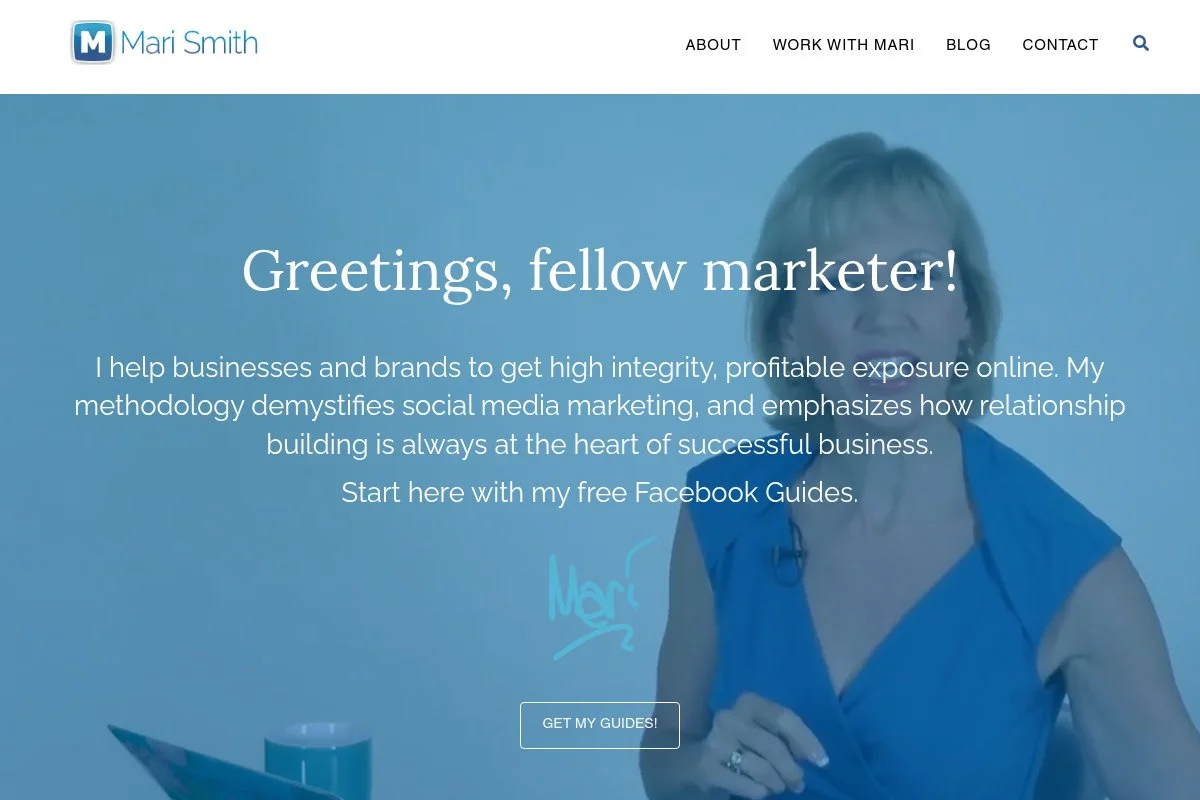 Screenshot of Mari Smith homepage