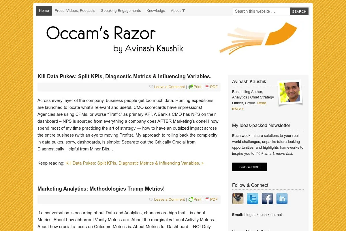 Screenshot of Avinash Kaushik homepage