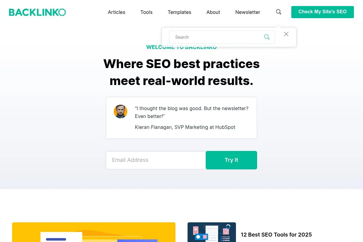 Screenshot of Brian Dean homepage