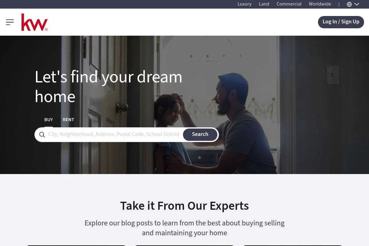 Screenshot of Keller Williams Realty homepage