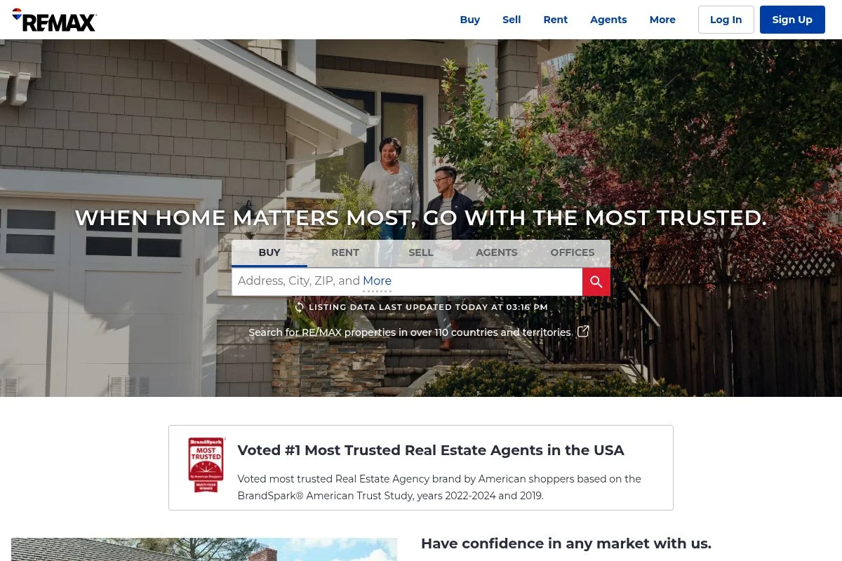 Screenshot of RE/MAX homepage