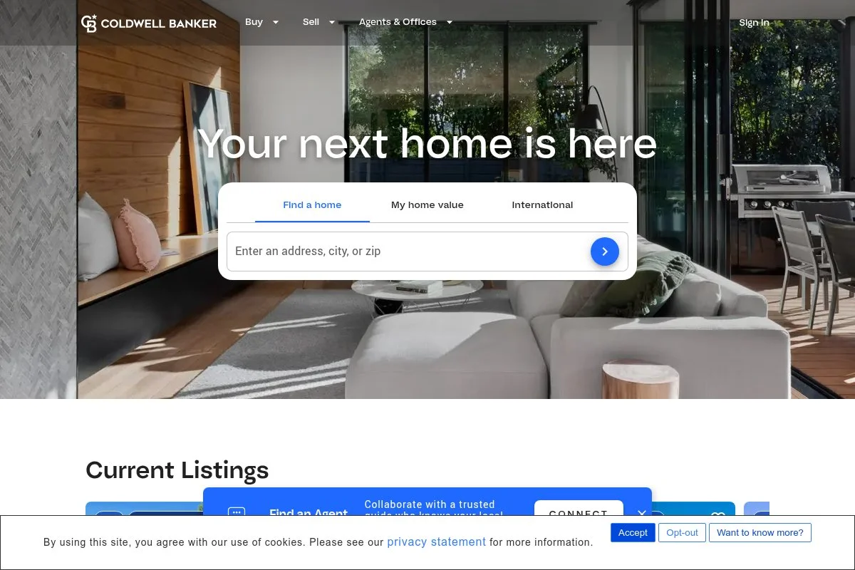 Screenshot of Coldwell Banker Real Estate homepage