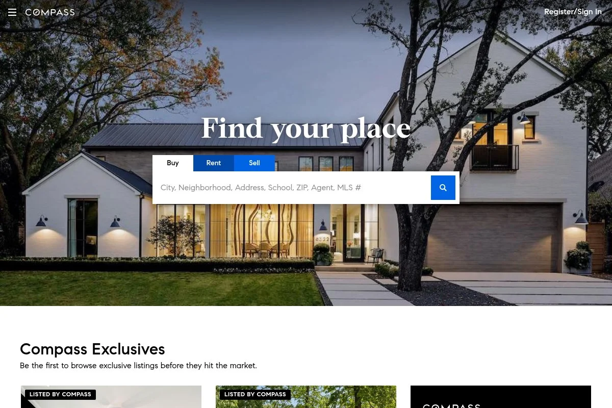 Screenshot of Compass homepage