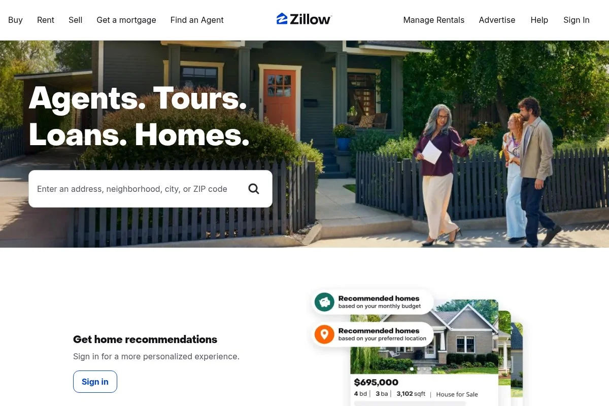 Screenshot of Zillow Group homepage