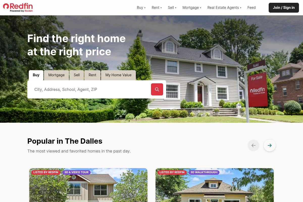 Screenshot of Redfin homepage