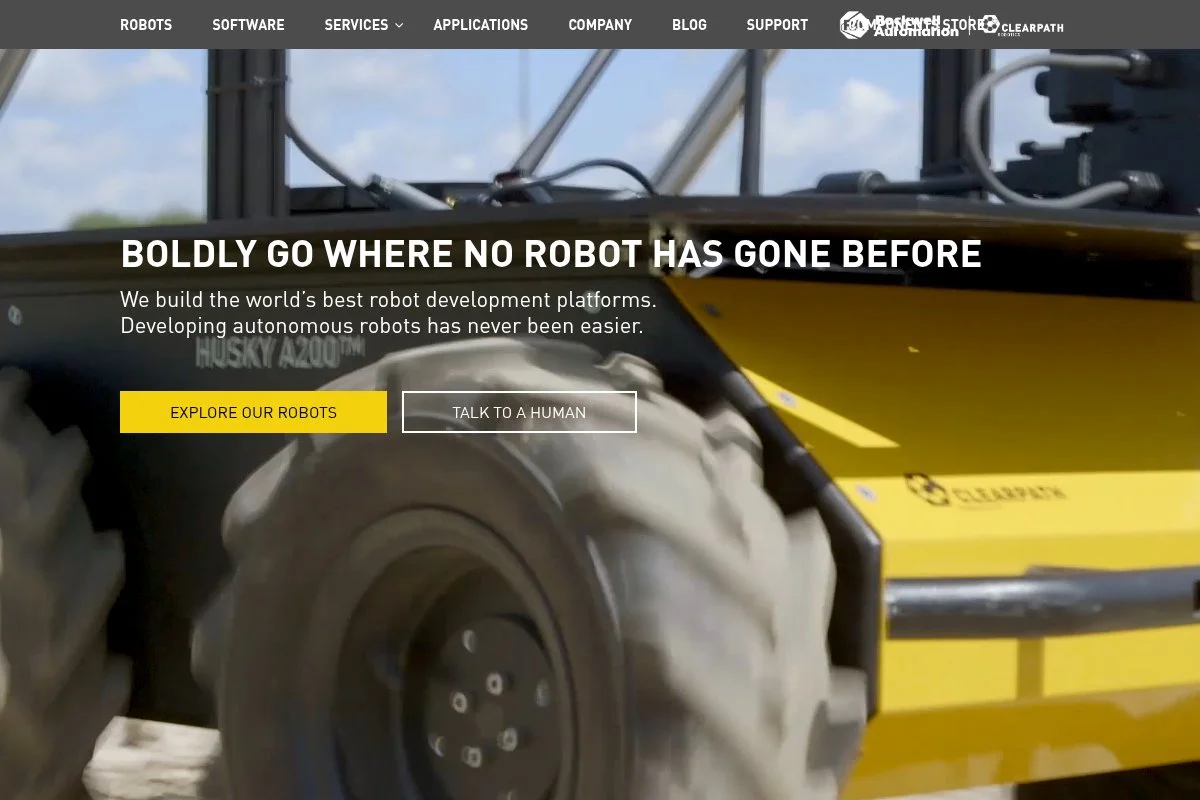 Screenshot of Clearpath Robotics homepage