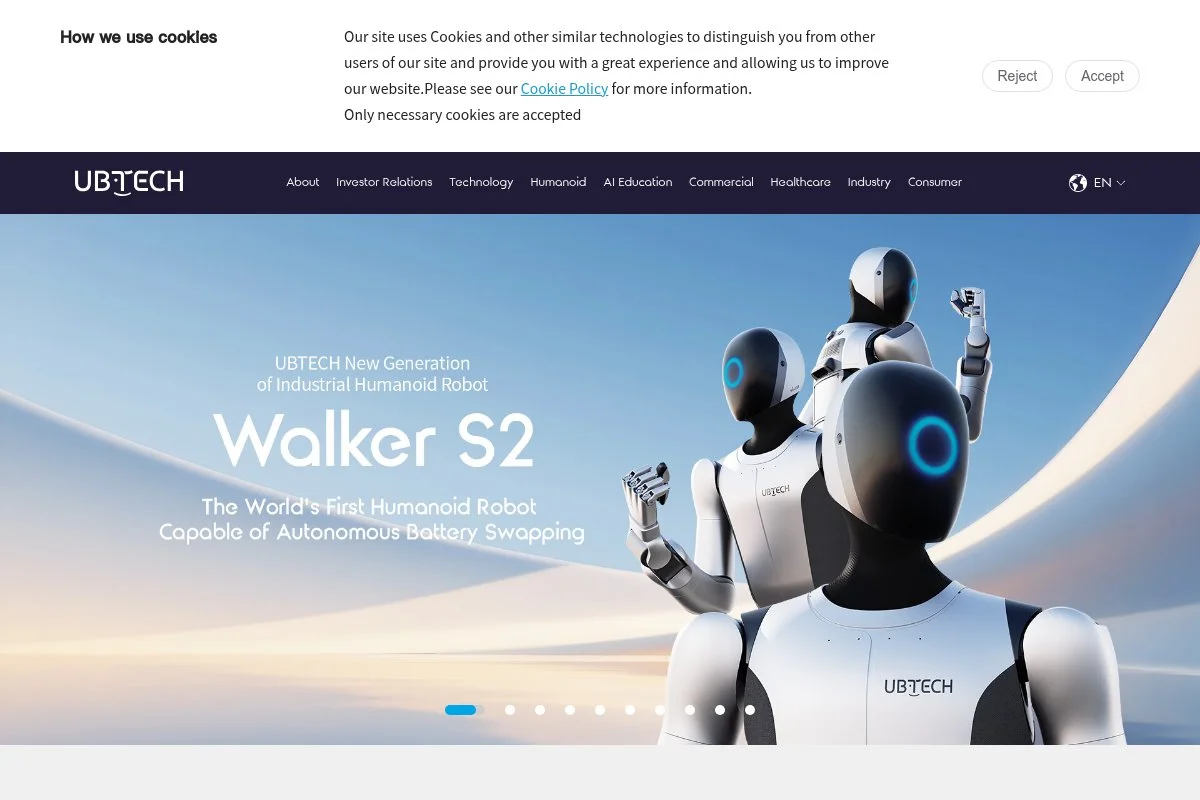 Screenshot of Ubtech Robotics homepage