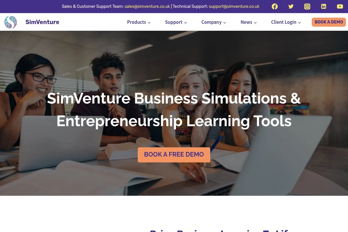 Screenshot of SimVenture homepage