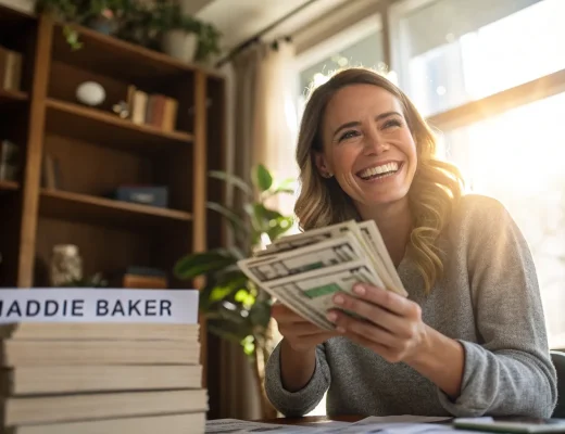 woman breaks paycheck